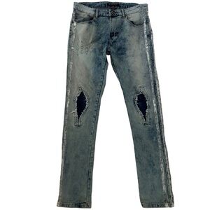 M. Society Men’s Acid Wash Patchwork Distressed Jeans Size 34x32